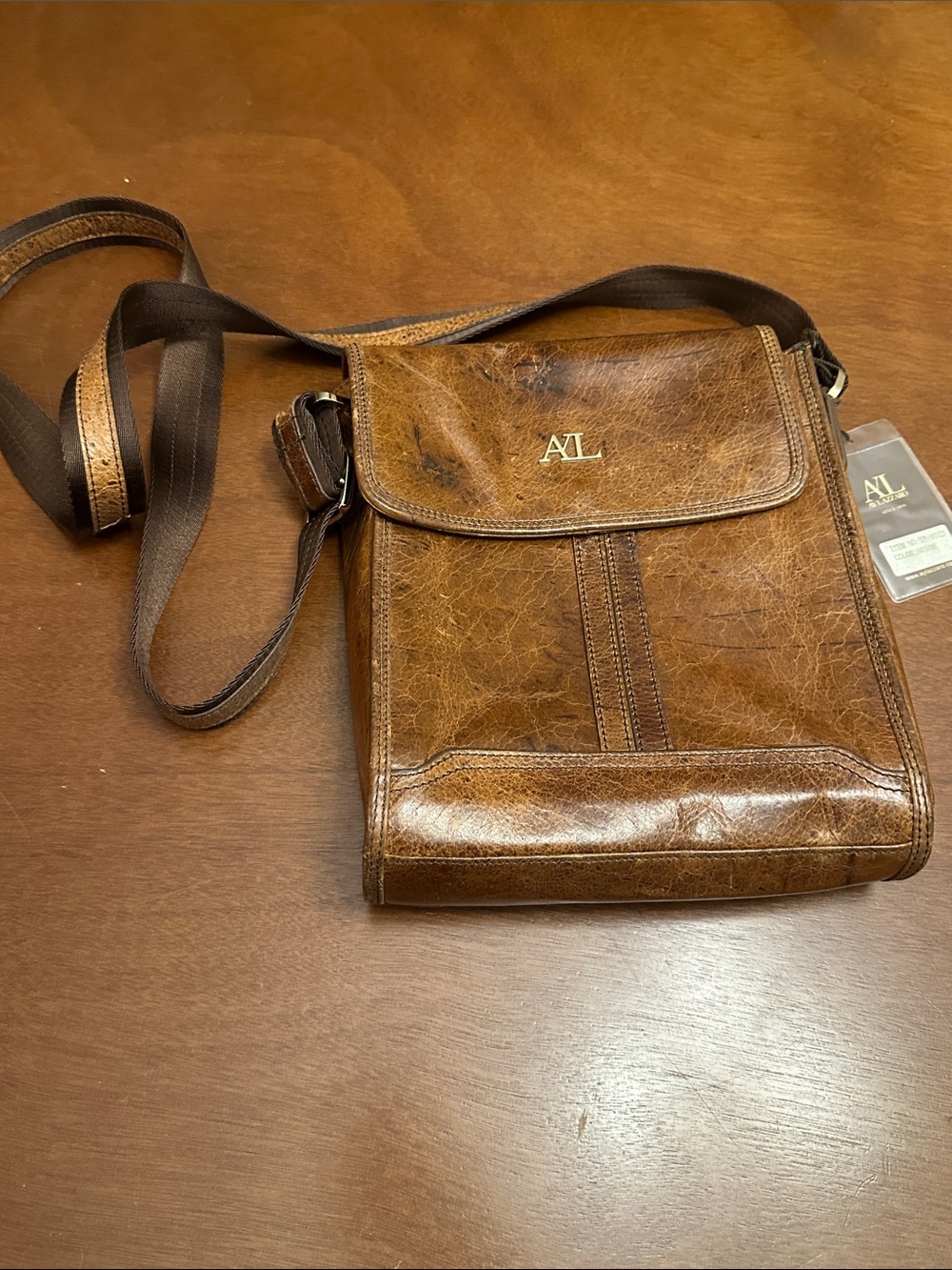 Ay Lazzaro Brown Leather Messenger Bag with Adjustable Strap